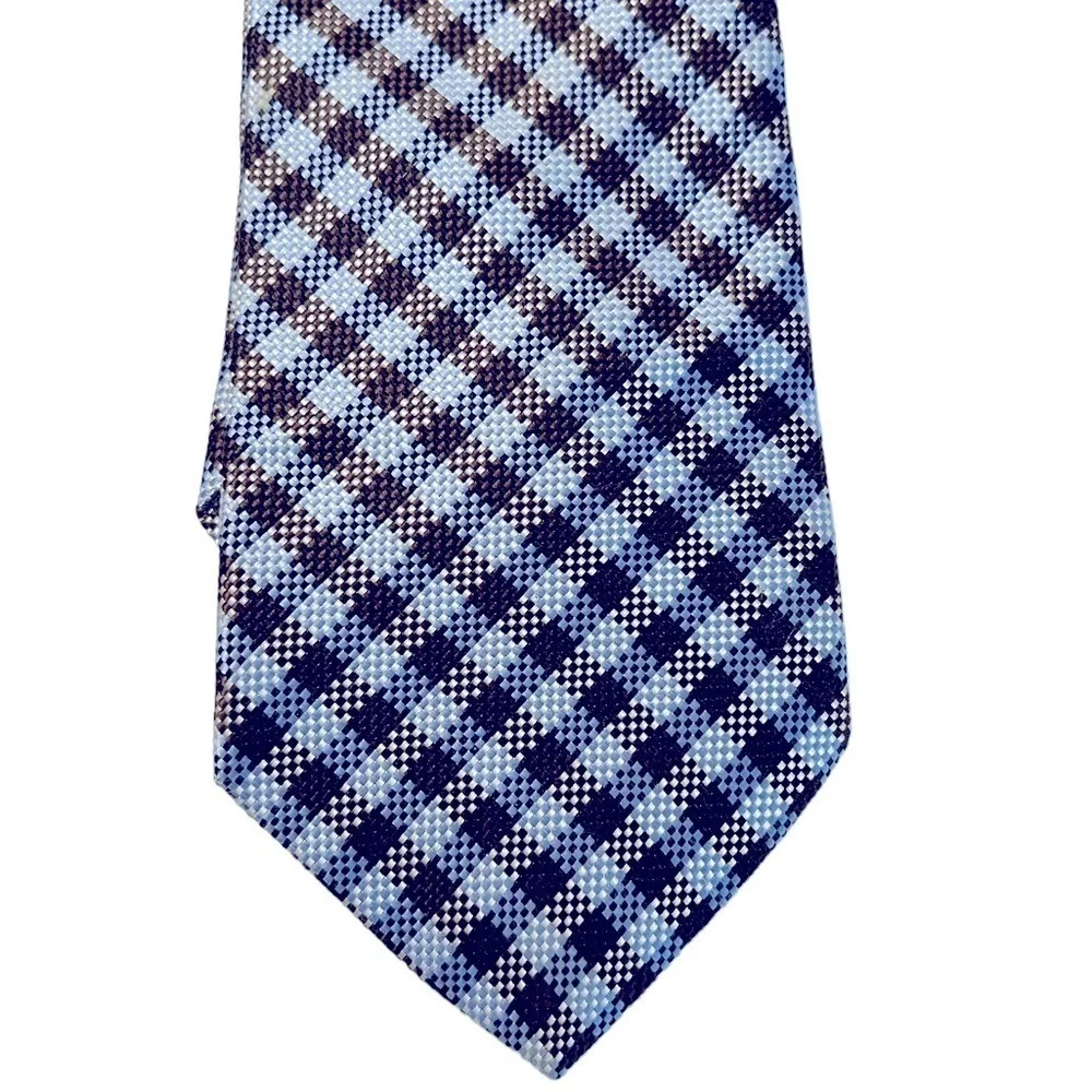 Burma Bibas 100% silk light blue & brown textured woven checked tie